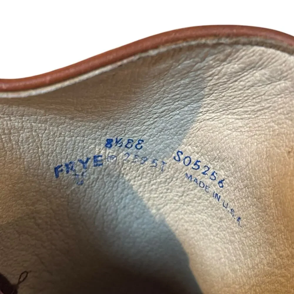 Frye Campus 2595 Dark Camel Brown Leather Boots Size 8.5 EE Wide USA Vintage